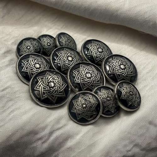 Image of REENA Metal Lotus 12 (6+6) Silver Black Round Button for Coat Blazer Suit, Sherwani and Indian Dresses Sports Coat Uniform Jacket Beautiful Ethnic Classy Design