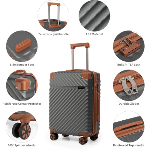 Image of Cosbarn Luggage Sets 5 Piece with TSA Lock Spinner Wheels, Unisex Hard Case ABS Suitcase Set, Hardshell Lightweight Waterproof Travel Hardside Suitcases with Wheels for Women Men, Grey