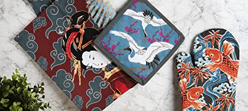Excelsa Kimono Kitchen Towel, 100% Cotton, Cm. 70 x 50, With Hole, Front Kimono Decoration and Back White - Image 3
