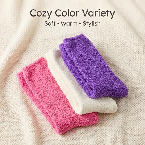 Image of Tipi Toe Womens Fuzzy Crew Socks with Anti Slip Grips Warm Cozy Fluffy Winter Slipper Socks Non Skid Home Socks for Women