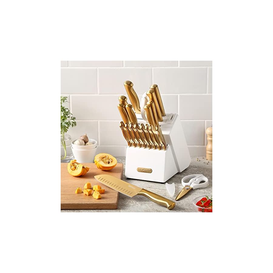 McCook-MC69G-Kitchen-Knife-Sets20-Pieces-Golden-Titanium-Knives-Block-Set-with-Built-in-Sharpener McCook® Kitchen Knife Sets, Golden Titanium Stainless Steel Knives Block Set with Built-in Sharpener