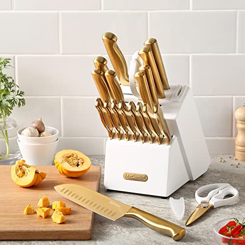 McCook® Kitchen Knife Sets, Golden Titanium Stainless Steel Knives Block Set with Built-in Sharpener - Image 5