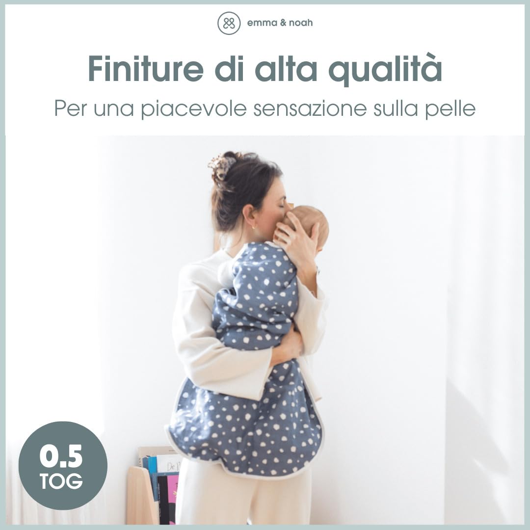 emma & noah Sacco nanna 0,5 TOG, in mussola per l'estate, 100% cotone biologico, certificato Oeko-Tex, traspirante e leggero, sacco a pelo per neonati, Fiore Bacca, 70 cm
