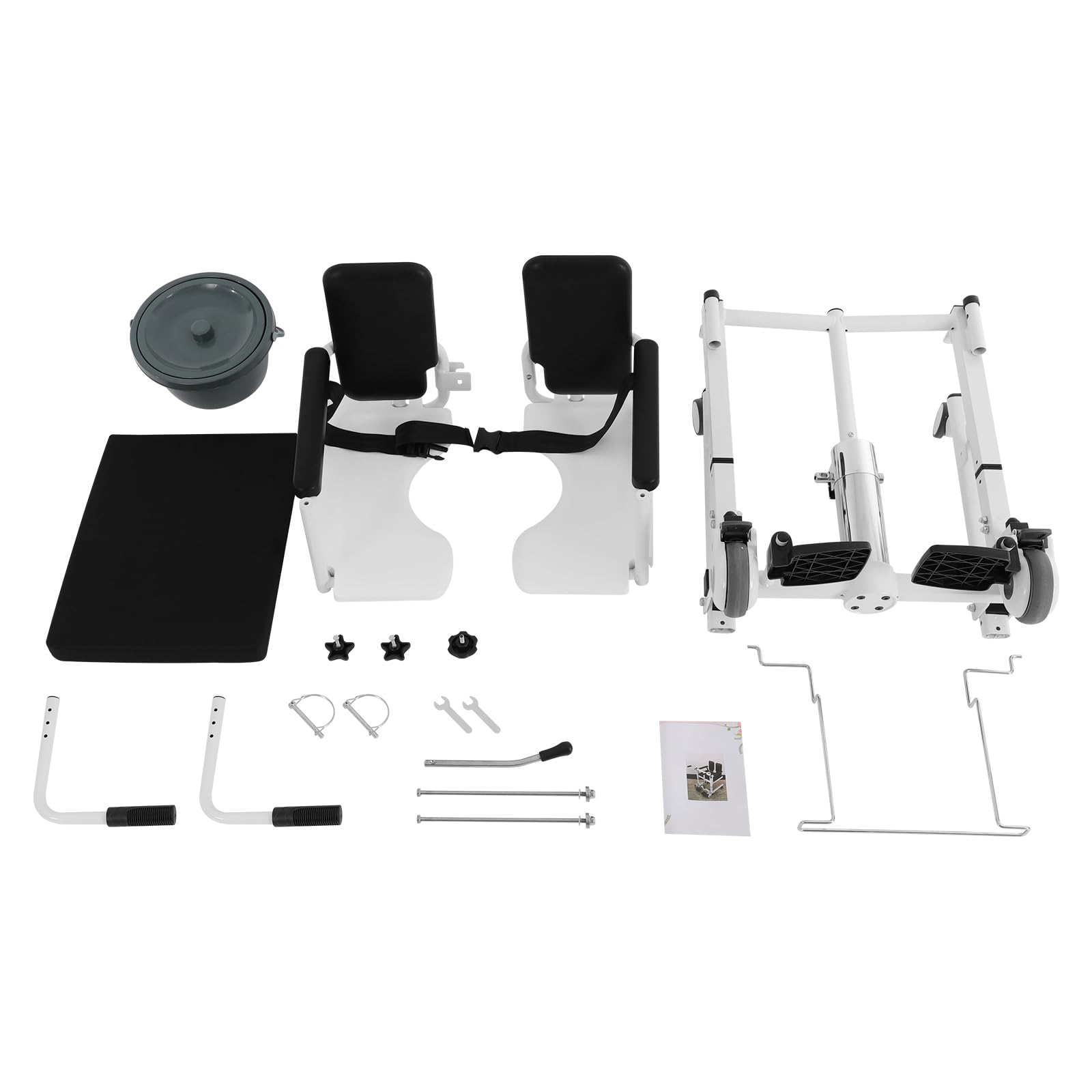 Silla elevadora hidráulica para pacientes mayores, altura regulable, reposabrazos de 3 niveles, respaldo de 180°, plegable, con ruedas y orinal, 150 kg