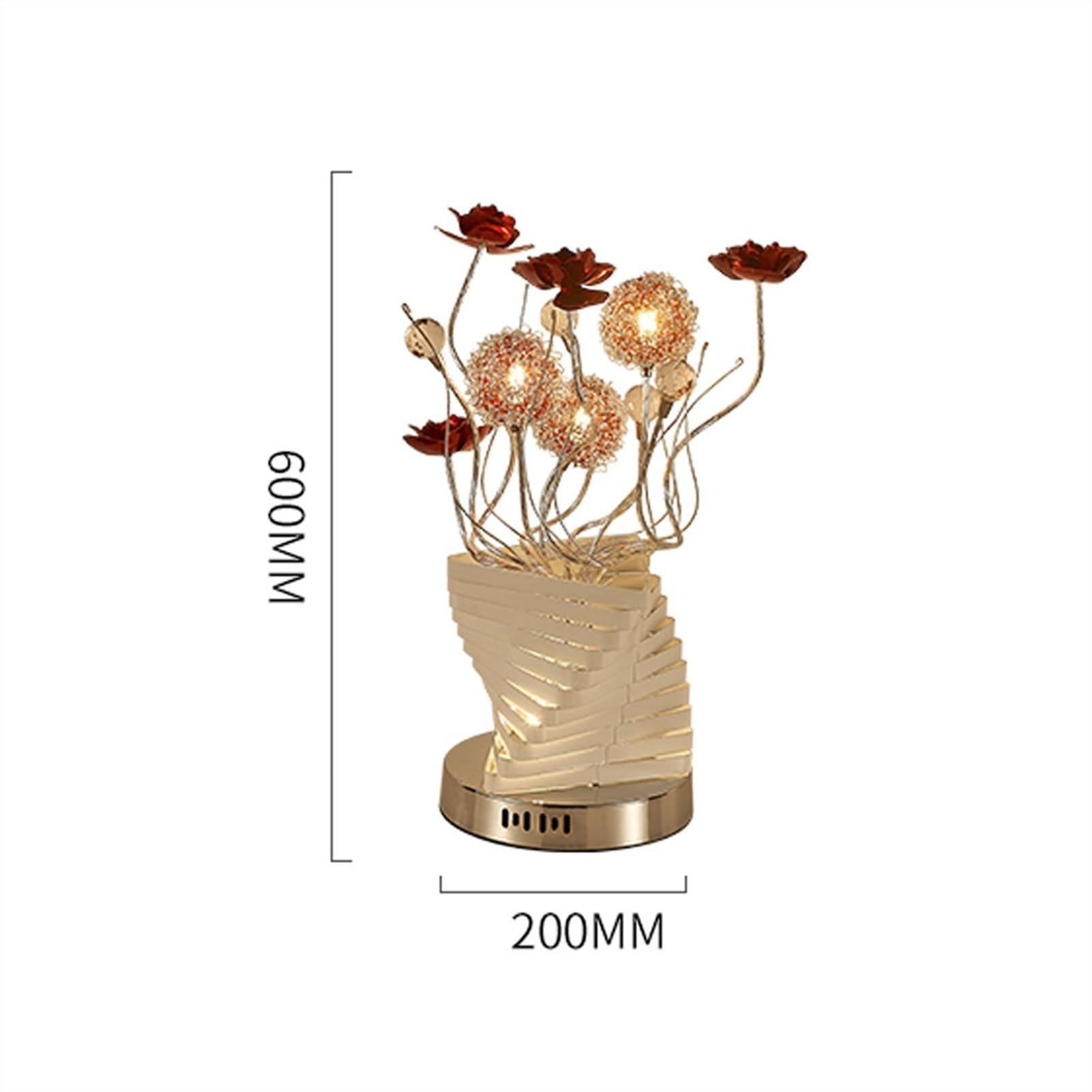 Lampade da Comodino Lampada da tavolo decorativa in vaso di metallo con fiori e sfera di cristallo Lampada da comodino for camera da letto Lampada da tavolo decorativa for camera da letto soggiorno, a