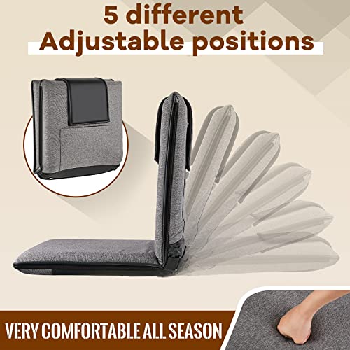 Image of 2 Pcs Adjustable Floor Chair with Back Support, Padded Seat, Portable, Meditation Cushion, Fully Folding Backrest for Adult, Kid, Gaming - Linen Washable Cover, Nylon Bottom (Gray, Black)