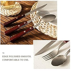 6packwoodenhandlestainlesssteelcutlerysetforksspoonsknivesflatwareset  Urban Country Home Decor 6 pack wooden handle stainless steel cutlery set forks spoons knives flatware set  urban country home decor