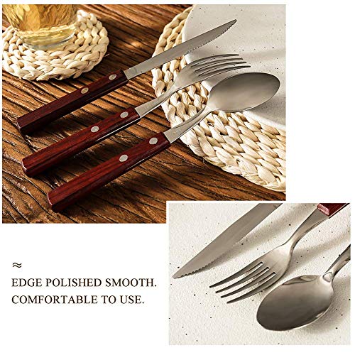 6packwoodenhandlestainlesssteelcutlerysetforksspoonsknivesflatwareset  Urban Country Home Decor 6 pack wooden handle stainless steel cutlery set forks spoons knives flatware set  urban country home decor