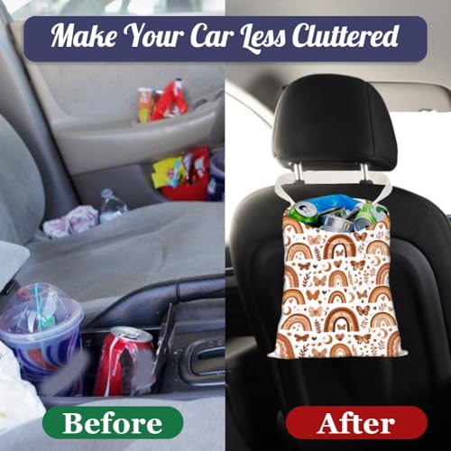 Image of Bohemia Rainbow Car Trash Bag Hanging Car Garbage Bag with Snap Buttons Cute Car Back Seat Trash Bag Portable Garbage Can for Car Interior Hanging Car Accessories Travel Camping