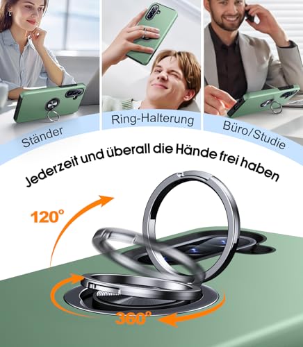 AOUIA für Samsung Galaxy A56 5G Hülle mit 2 Stück Panzerglas, Militärischer Stoßschutz Samsung A56 5G Hülle mit 360° Drehbarer Ring Kickstand Handyhülle für Samsung A56 5G, Alpengrün 3