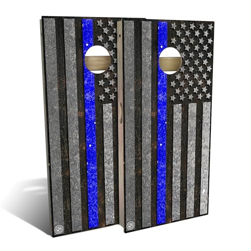 Skip's Garage American Flag Thin Blue Line Cornhole Set - Backyard 2x4 (Corn Bags) - NO Accessories