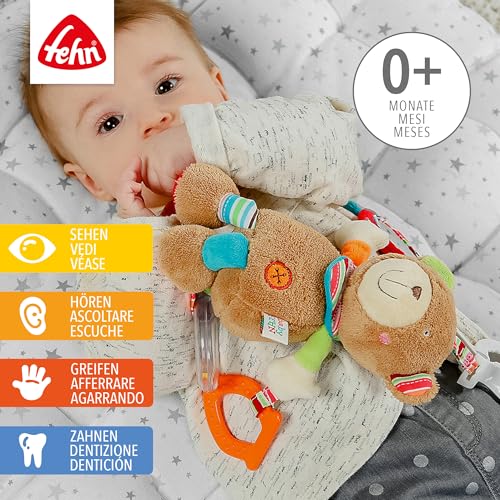 Fehn 091878 Juguete de actividad motora, con diseño de osito de peluche para colgar, con espejo y anillos para morder, agarrar y producir sonidos, Para bebés y niños pequeños desde el nacimiento - imagen 2