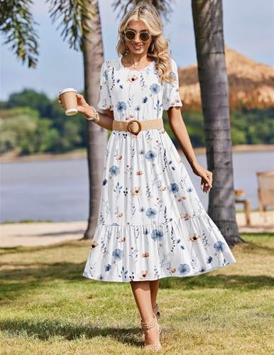 Image of Zeagoo Womens Summer Dresses 2026 Casual Midi Dress Flowy Sundress Ruffle Short Sleeve Tiered Dresses A Line Boho Dress