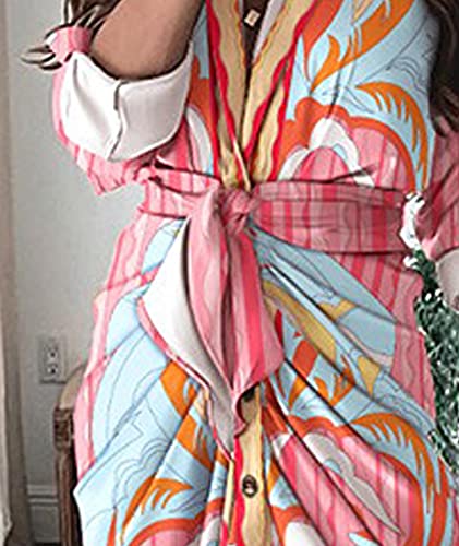 Image of FYEARFOX Women's Button Down Shirt Dress Ruched Split Maxi Dresses Long Sleeve Wrap V Neck Tie Waist Party Clubwear