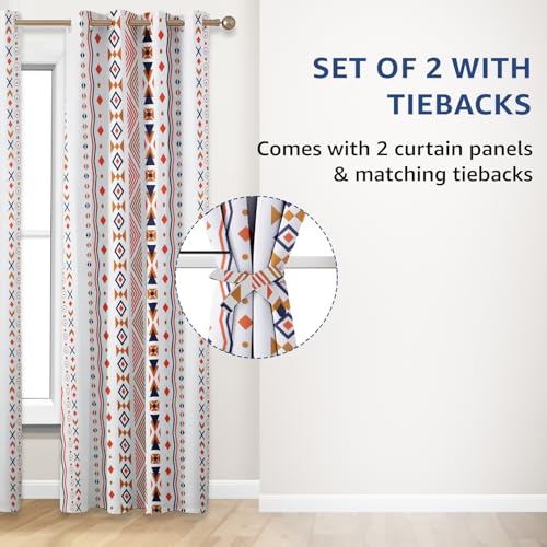 Image of Amazon Basics - Geometric Print Light Filtering Curtains | 100% Cotton 150 TC | Set of 2 | 7 Feet | 115 x 210 cm | Multi-Color | Eyelets & Tiebacks| Ideal for Bedroom and Living Room