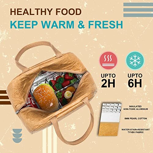 Khulula Tyvek Lunch Bag For Women Insulated Lunch Box Durable Leakproof Paper Reusable Lunch Tote Bags For Work, Picnic, Travel, Snack, Hiking Brown #TOP1