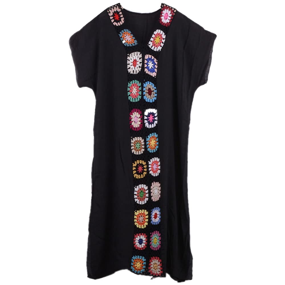 DRN Womens Sunblock Skirt Long Dress Bikini Cover Up Beach Kimono Swimwear Coverups Robes Dresses Printing Covers Loose Caftans Loungewear (Black)