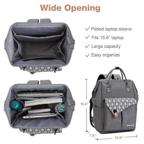 Laptop Backpack Women, 15.6 Inch Business Travel Backpack for Women, Water Resistant Computer Backpack Anti Theft Backpack for Work/School/College, Dark Grey - Image 3