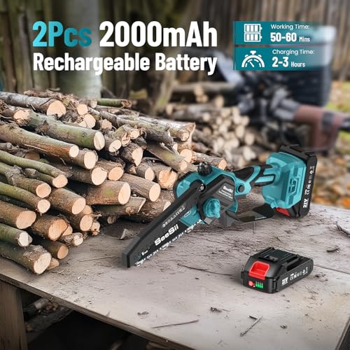 SEESII PS620 2-in-1 Electric Pole Saws: 6 Inch Mini Chainsaw Cordless with Extension Pole, 2Pcs Batteries, Brushless Chain Saw for Limb Branch Cutter, Battery Tree Trimmers Pruner,16Ft Long Reach - Image 5