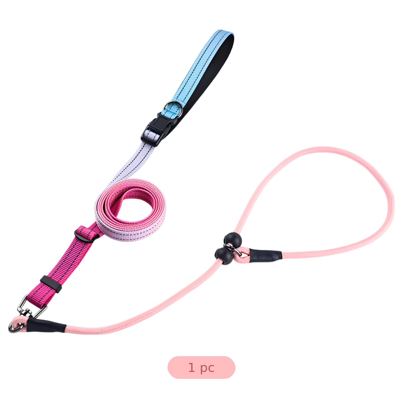 Laisse pour Chien Mains Libres, Design P-Leash, dégradé Bleu Rose, Laisse d'entraînement sans Traction, Boucle à Ressort, éléments réfléchissants, Corde en Nylon réglable de 140 à 230 cm