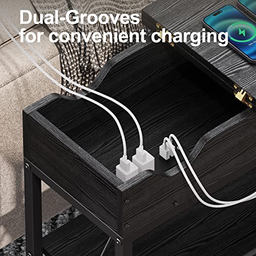 Sjie End Table With Charging Station, Bedside Table/Nightstand,Narrow Flip Top Side Table With Usb Ports And Outlets For Living Room,Bedroom And Small Spaces (1, Black) #TOP4