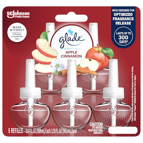 Glade PlugIns Refills Air Freshener Scented and Essential Oils for Home and Bathroom Apple Cinnamon 3.35 Fl Oz 5 Count