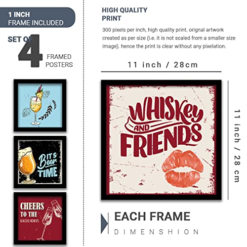 Image of kotart - Framed Wall Posters for Bar Kitchen Restaurant Wall Decor - Bar Theme Frames - Framed Posters for Kitchen Wall Decor (11 x 11 inch, Framed) Set of 4 (Art 12, Small)