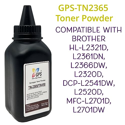 Image of GPS TN-2365 Toner Refill Powder Compatible for Brother HL-L2321D, DCP-L2541DW, DCP-L2520D, MFC-L2701DW, HL-L2361DN | Black | Pack of 2 (100g x 2) | Page Yield: 5,200 Pages Total