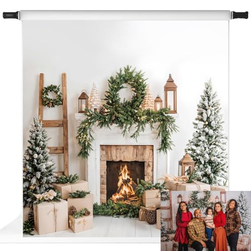 Fond de Noël pour photo de famille Kate grand décor cheminée et cadeaux blanche