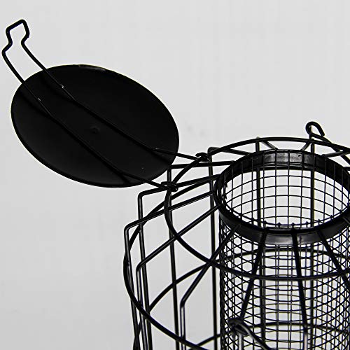 SAND MINE Wild Bird Feeder, Caged Tube Feeder, Squirrel Proof Outdoor Birdfeeder with Large Mesh Metal Seed Guard Deterrent for Large Birds, Black