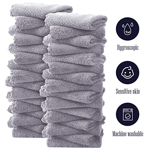 Image of 32 Pack Baby Washcloths - 10x10 Inch, Coral Fleece - Extra Absorbent and Soft Wash Clothes for Newborns, Infants and Toddlers - Suitable for Sensitive Skin and New Born - Baby Shower - Light Grey