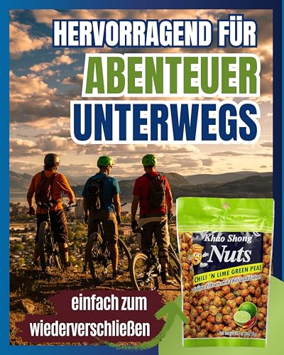 Khao Shong Chili 'n Lime Green Peas, grüne Erbsen mit Chili & Limette überzogen, knackiger Snack im fruchtig-scharfen Teigmantel, fettärmere Alternative zu Nüssen, 1 x 120 g Standbeutel
