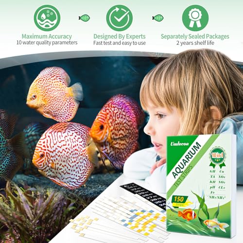 Image of Umlecoa 10 in 1 Aquarium Ammonia Test Kit - Ammonia Fish Tank Test Strips - 150 Aquarium Test Strips with Test Tube & Thermometer - Fast Testing Ammonia and 9 More for Aquarium /Pond /Pool