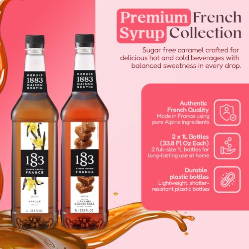 Image of 1883 Vanilla & Salted Caramel Syrups (Cafe Variety Pack) for Coffee & Drinks - 1 Liter Plastic Bottles (Pack of 2)