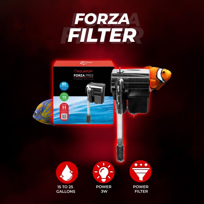 Image of Aquatop Forza 80 GPH Power Filter for Aquariums -15-25 Gal Freshwater & Saltwater - Advanced Filtration Design - Keeps Water Crystal Clear - PFE-3