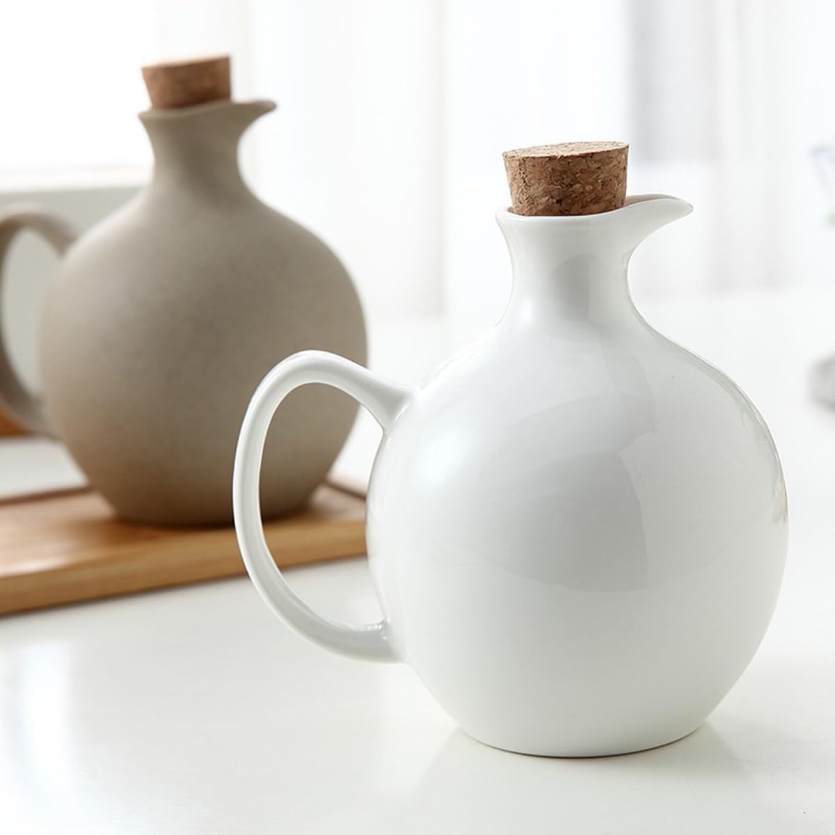 Öl-Essig-Spender-Set, Ölflasche Für Die Küche Mit Tablett, 500ml Keramik-Olivenölflasche, Ölflasche, Essigflasche(Braun)