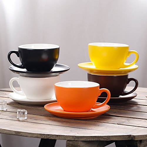 Coffeezone Americano Cup And Saucer Latte Art & Cappuccino For Barista (Matte Orange, 8.5 Oz) #TOP3
