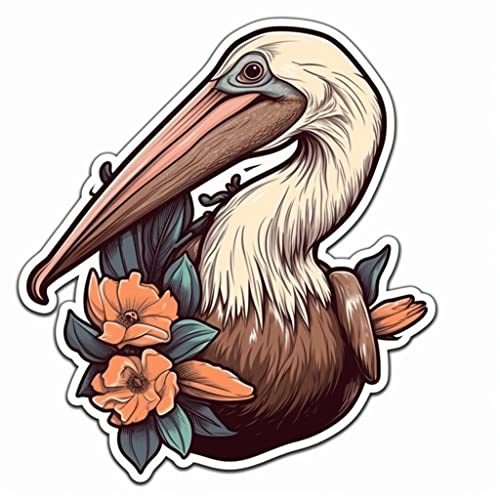 Image of Yoonek Graphics Louisiana Brown Pelican Bird Magnolia Flower Vinyl Decal Sticker for Car, Laptop, Tumbler, More. #008531-4 inch
