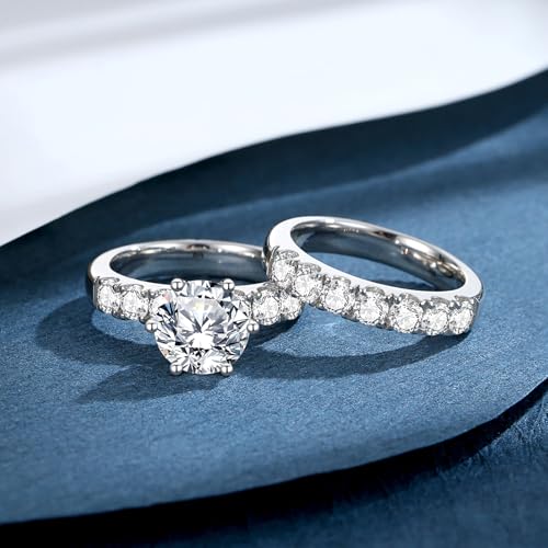 Moissanite Rings for Women Moissanite Bridal Ring Sets Wedding Band D Color VVS1 Round Cut S925 Sterling Silver Engagement Ring Anniversary Wedding Valentines4