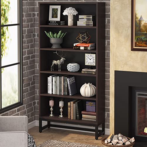 Image of Tribesigns Tall Bookcase and Bookshelf, 70.8 inch Large Bookcases Organizer with 5-Tier Storage Shelves, Heavy Duty Free-Standing Library Bookshelf Shelving Unit for Living Room, Bedroom (Dark Walnut)