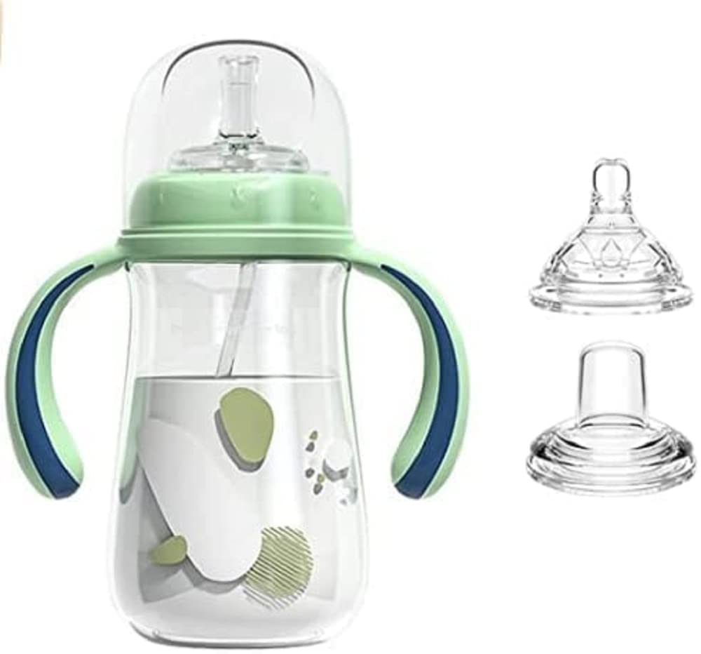 KASTWAVE Baby Sippy Cup, Newborn Baby Toddler Bottles Set With Soft Spout, No Spill Training Toddler Cups With Handle For Infant 6-12 Months 1&3 Year Old (240ML Green)