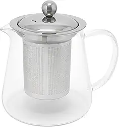 SYMEON Chaleira de Vidro Borossilicato Resistente a Calor Infusor e Tampa em Inox Chá 550ml