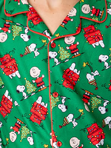 INTIMO Peanuts Boys' Christmas Snoopy Charlie Brown Home For The Holidays Button Down Sleep Pajama Set3