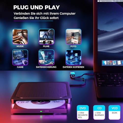 BHHB Externes DVD Laufwerk USB 3.0 & USB-C DVD/CD Laufwerk, CD DVD +/-RW ROM Brenner Optical External DVD Drive für Laptop, PC, Desktop, MacBook, iMac, Windows, XP, Linux, MacOS(Ultra-schlank)