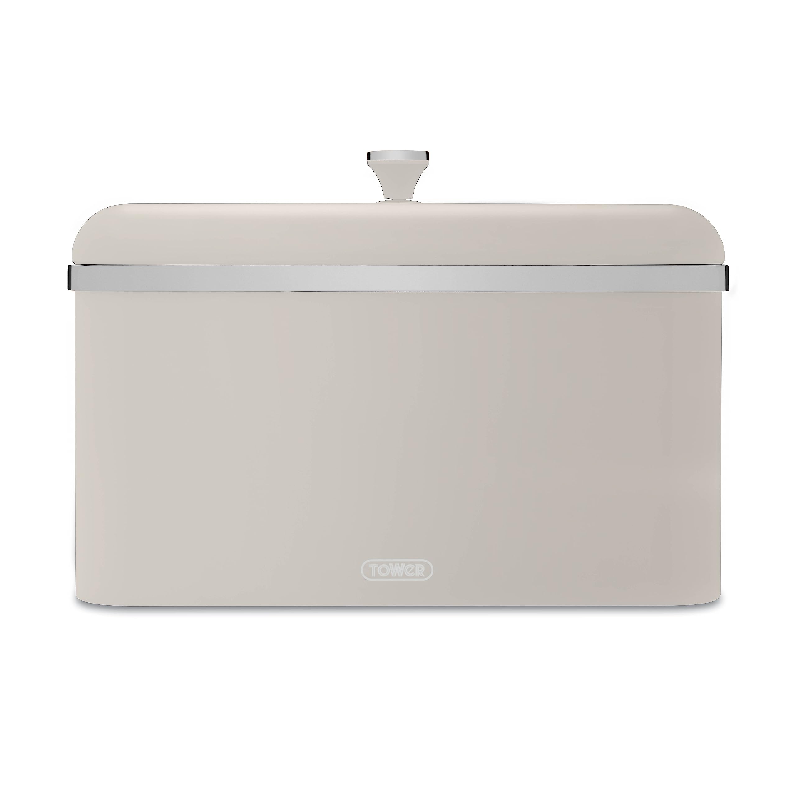 Tower Cavaletto Bread Bin with Removable Lid, Large Capacity, Durable Steel Body, Latte and Chrome โ image 1