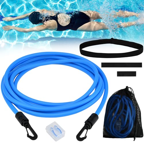 SLTAXAR Cintura da Nuoto 4M Cinture da Piscina Regolabile Elastico per Nuoto Statico Cintura di Allenamento per Nuoto Cintura Resistenza per Nuoto per Piscine Esterne/Interne per Bambini e Adulti