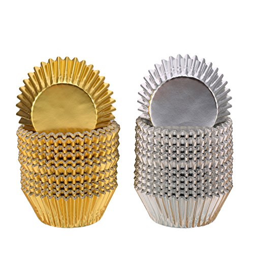 Sumind 400 Pieces Foil Metallic Cupcake Case Liners Muffin Paper Baking Cups