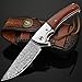LOTHAR HLN-07 nóż kieszonkowy ze stali damasceńskiej, ostry nóż składany, damasceński nóż myśliwski, nóż jednoręczny z drewnianym uchwytem, nóż damasceński, nóż myśliwski na kemping i do kolekcjonowania