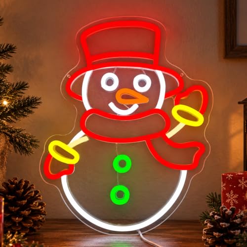 Image of Christmas Neon Signs for Wall Decor Snowman Neon Light Christmas LED Sign USB Dimmable Light Sign for Party Xmas Decor Presents