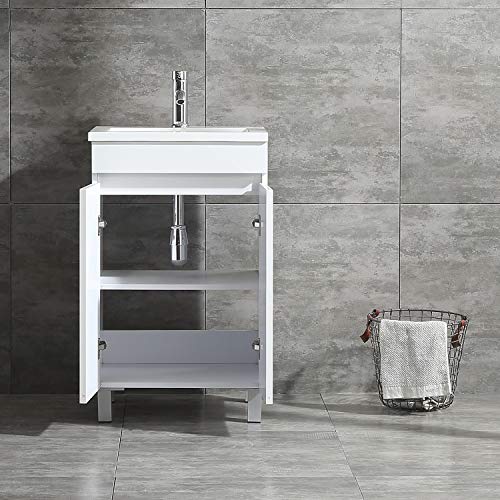 Bathjoy Modern White Single Wood Bathroom Vanity Cabinet With Undermount Vessel Sink Combo Faucet Drain #TOP3